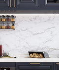 Kitchen backsplash with Charcoal Grey Marble Contact Paper Peel And Stick Self Adhesive Waterproof Vinyl, marbled design.