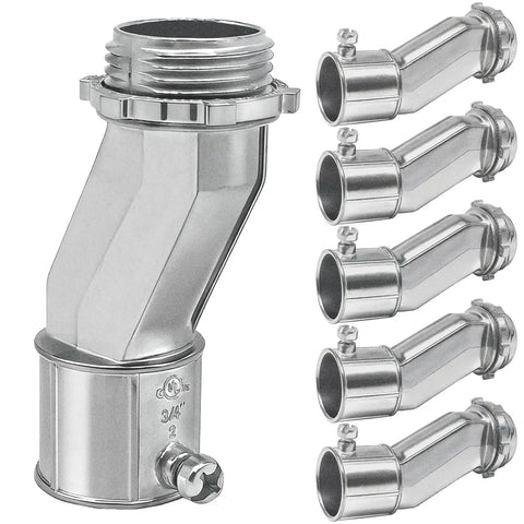 Six Pack Three Quarter Inch EMT Offset Connectors UL Listed Galvanized Steel Conduit Fittings with Set Screws and Locknuts