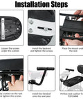 Installation steps for Kids Bicycle Back Seat Cushion With Armsrest And Backrest, showing screws, backrest, and mount placement.