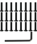 24 Piece M6 X 25mm Hex Socket Flat Head Bolts Heavy Duty Carbon Steel Black Oxide Finish with hex key tool for assembly.