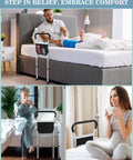 Adjustable Bed Rail For Seniors With No Tool Assembly And Sturdy Support Legs shown with seniors and adults in home setting
