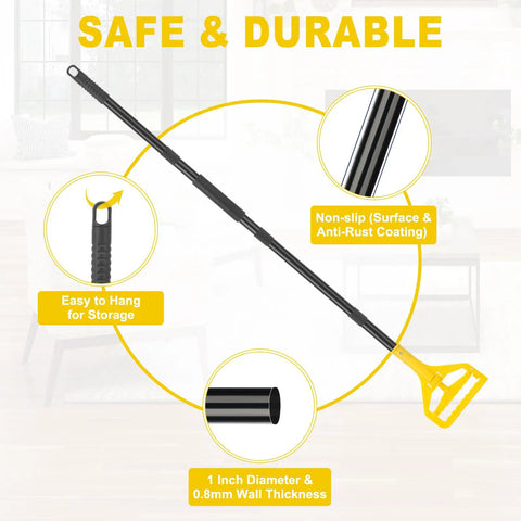 Heavy Duty 60 Inch Mop Handle Designed For Commercial And Household Floor Cleaning via adjustable thumb wheel clamp with storage hook and anti-rust coating.