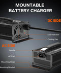 Mountable 29.2V 20A LiFePO4 Battery Charger with 0V Activation, Anderson Connector, LED Indicator for RVs, Solar Power Systems.