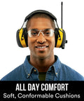 Person wearing WorkTunes AM FM Hearing Protector With Built In Mic And High Fidelity Speakers, NRR 24 dB, Radio Ear Muffs visible