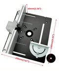 Dead On Precision Router Lift Kit For Woodworking Tables Featuring Rust Proof Aluminum Insert Plate And No Sweat Adjustment Dial For Quick Shop Makeovers, top view with measurements