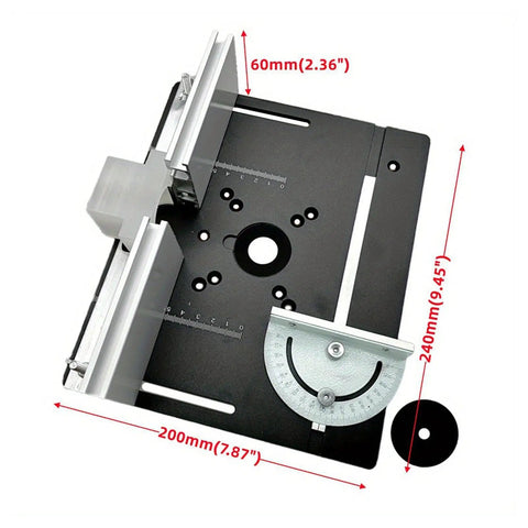 Premium Rock Solid Manual Router Lift System With Table Saw Insert Base Plate top view, durable aluminum construction, height adjustment features.