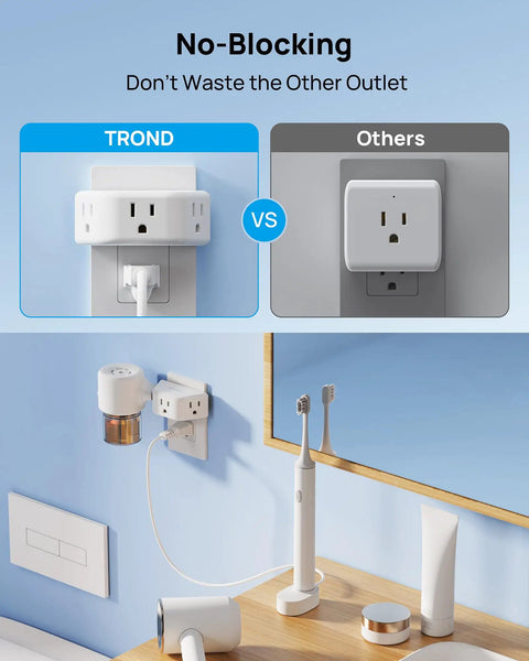 Three Way Angled Wall Outlet Extender 2 Pack Space Saving Fast Charging Station Splitter For Bathroom, Kitchen And Home Office ETL Listed Compact Plug Expander For Laptops, Phones, Cameras, Shavers