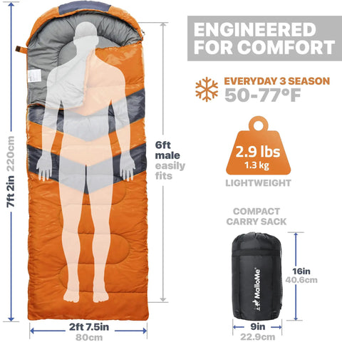 All Season Camping Sleeping Bag For Adults And Kids Lightweight Packable Water Resistant Gear For Backpacking And Hiking Easy To Carry 50 To 77 F Temperature Rating The Go To Choice For Spring Through Fall Compact And Cozy