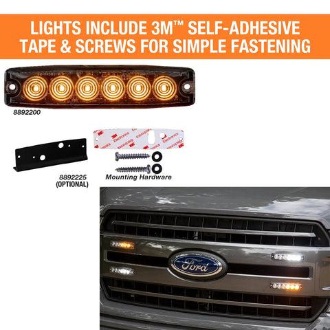 Five Inch Amber Ultra Thin Led Strobe Warning Light Featuring 23 High Visibility Flash Patterns And Low Profile Surface Mount Built With Ip X8 Waterproof Rating For Rough Jobsites And Heavy Hauling Trucks