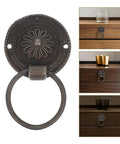 Old School Retro Zinc Alloy Pull Handles Set 12 Pieces Antique Drop Ring Cabinet Knobs For Wardrobe Dressers Drawers Jewelry Boxes European Style Furniture Hardware shown with wood cabinets.