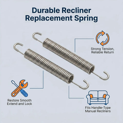 Top Notch Heavy Duty Stainless Steel Replacement Recliner Tension Springs Fix Your Saggy Sofa Mechanism With Buttery Smooth Tilt Lock And Return Action Rock Solid Couch Upgrade For Home Theater Setup Two Pack Six Point Five Inch, showcasing durable stainless steel springs.