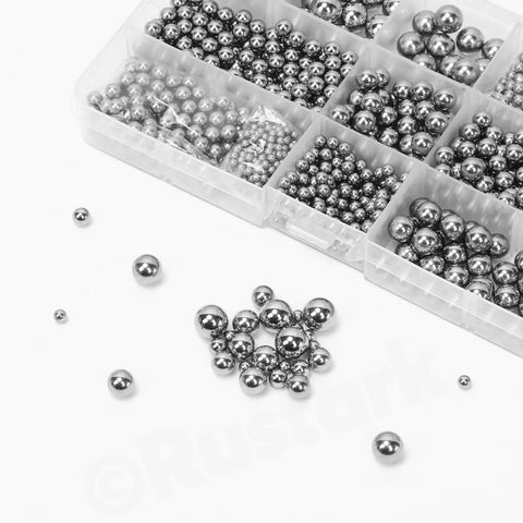 304 Stainless Steel Bearing Balls Set 300 Pieces In 12 Sizes For Machinery Automotive And Bicycle Repairs Pro Grade Precision Solid Bearings For Industrial Use, assorted balls in storage tray