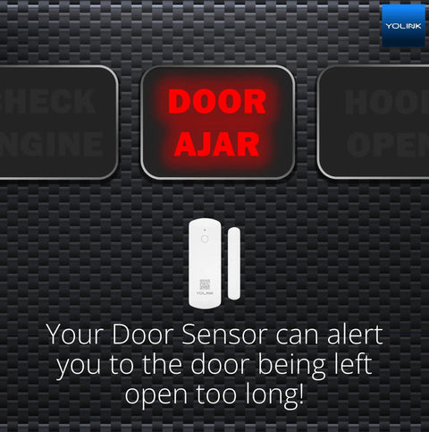 LoRa Smart Door Sensor Starter Kit With One Quarter Mile Outdoor Range showing door ajar alert and sensors.