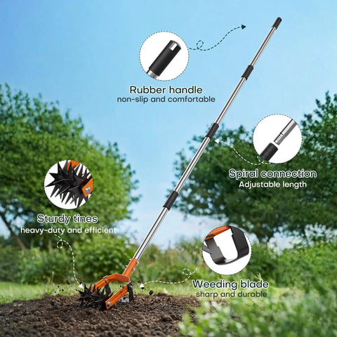 2 In 1 Rotary Garden Tiller And Weeder With Detachable Weed Knife 73 Inch Adjustable Stainless Handle Manual Cultivator