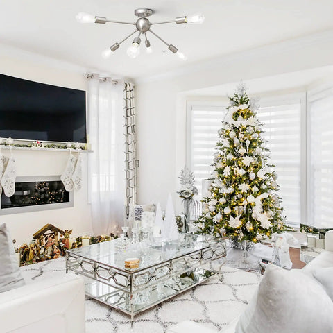 Living room with Sputnik Chandelier Light Fixture Six Lights In Brushed Nickel for a modern dope living room