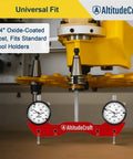 Pro Grade Dope Mill And Lathe Tramming System With Dual 0.001 Inch Dial Indicators, 1/4 Inch Shank CNC Router Calibration Tool For Mini Mills And Spindle Squaring, Protective Case Included shown close-up installed in CNC router