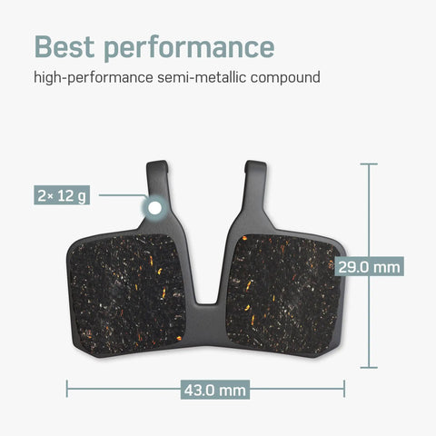 Two Pack Bike Brake Pads For Magura MT5 MT7 Hydraulic Disc Brakes with measurements and semi-metallic compound
