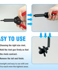 Hands using All In One Rivet Gun Set With Nylon Blind Rivets In Three Sizes 30 Pieces Hand Riveter For Automotive Repairs And More DIY Garage