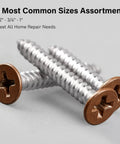 Self Tapping Brown Head Wood Screws Kit 120 Pieces Philips Flat Head Assorted Sizes One Half Inch, Three Quarter Inch, One Inch For DIY Projects And Quick Home Fixes Perfect For Cabinets, Furniture, Shelves And General DIY Repairs For Woodworking And, brown flat-head wood screws 1/2 in, 3/4 in, 1 in