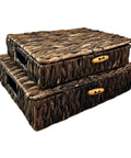 Natural Water Hyacinth Wicker Storage Baskets With Lids Set Of 2, handwoven eco-friendly design, close-up view with handles