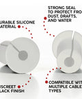 Split Design Wall Cable Pass Through Gasket For Three Quarter Inch Holes Silicone White Wire Grommet Cover Kit shown with features