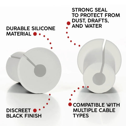 Split Design Wall Cable Pass Through Gasket For Three Quarter Inch Holes Silicone White Wire Grommet Cover Kit shown with features