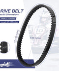 Image showing dimensions of Three Pack Drive Belt Set for 30 Series Torque Converter Go Karts, replacements for Manco 5959 and Comet 203589.