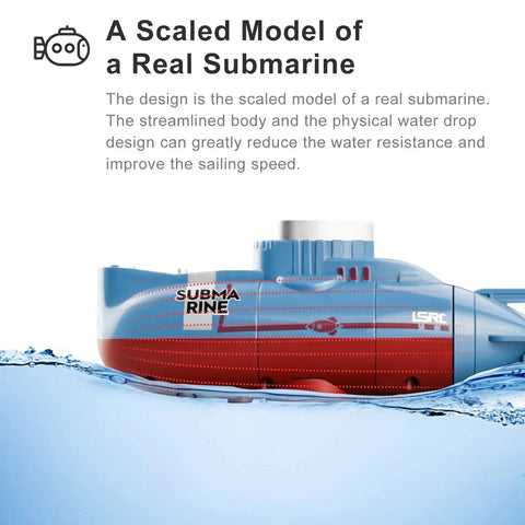 Cool Mini RC Submarine Remote Control Boat Waterproof Diving Toy With 3 Motors in blue and red, scaled model design.