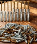 10 Pieces Carbon Steel Drive Anchors With Screws Tree Shaped Hollow Wall Anchors For Drywall And Furniture Repair Durable Metal Expansion Screws 3.5 Cm Length For Stronghold And Long Lasting Installations displayed on wooden table