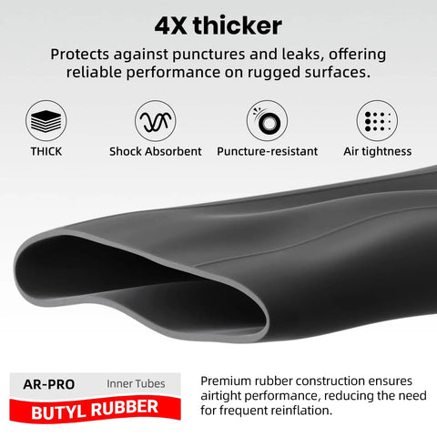 Heavy Duty 6.00-16 Inner Tube With TR15 Valve Stem Durable Butyl Rubber Replacement, puncture-resistant, thickness view