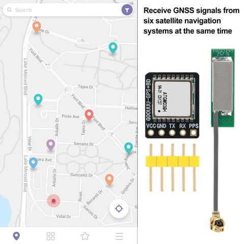 Plug And Play Dual Mode GNSS GPS BDS Module For Flight Control And Arduino Projects with map and components shown