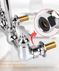 Commercial 8 Inch Center Wall Mount Kitchen Faucet With 12 Inch Swivel Spout And Two Handles For 2 Or 3 Bay Prep And Utility Sinks Easy Install Pro Grade Durable Brass Construction Backsplash Ready For Home Use showing connection detail.