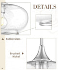 Close-up of JAZAVA 9.8 Inch Brushed Nickel Pendant Lights Kitchen Island, Bubble Glass showcasing textures and materials.