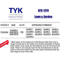 Size and fitment chart for Two Pack ATV Inner Tubes 25x8-12 To 25x10-12 Fitment For 25x9-12 UTV And ATV Tires With TR6 Metal Valve Stems