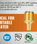 DIY Friendly One Half Inch PEX Fittings Kit, Ten Pack One Half Inch PEX Male Adapters, lead-free brass, NSF ANSI 61 certified