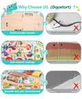 Comparison of quality features for Kid Approved Dinosaur Wall Busy Board with safe materials versus harmful boards.