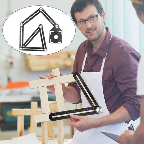 Pro Grade Aluminum Alloy Six Fold Ruler Angle Finder in use by craftsman for precise measurement and alignment.