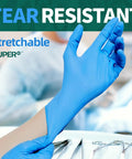 Vinyl Disposable Exam Gloves 4 Mil Powder Free Latex Free Blue 100 Count Small Size Ideal For Food Grade Safe For Food Prep Cooking Cleaning And Medical Use Comfort Fit Ambidextrous Hypoallergenic shown in a medical setting.