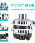 Product details of Plug-And-Play Alternator Compatible With Honda Accord 2.4L 2003-2007 shown, featuring aluminum housing and pulley.