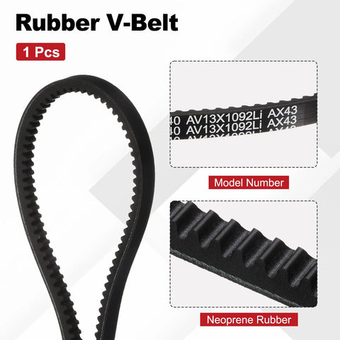 AX43 Cogged V Belt Half Inch Wide Five Sixteenths Inch Thick Inner 43 Inch Outer 45 Inch Rubber V-Belt with model number view