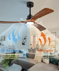 52 Inch Modern Black Ceiling Fan With Lights And Remote Control Wall Switch Dimmable Reversible Whisper Quiet Operation Power Off Memory Solid Wood Blades Indoor Outdoor Use in living room.