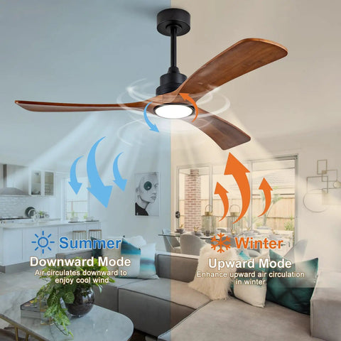 52 Inch Modern Black Ceiling Fan With Lights And Remote Control Wall Switch Dimmable Reversible Whisper Quiet Operation Power Off Memory Solid Wood Blades Indoor Outdoor Use in living room.