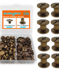 Hardened Bronze Chicago Binding Screw Pack Loaded For Leather Work And Notebook Crafting With Clean Flat Heads And Reliable Threads For Your Everyday Maker Grind, featuring 50 screws in a clear case.