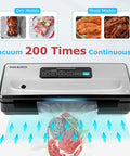 Image showing Ten In One Food Vacuum Sealer With Built In Bag Storage Up To Twenty Feet And Cutter Moist Dry And Canister Modes Starter Kit Bags And Roll 85KPa Power Vacuum For Fresh Food Preservation in use, sealing meat.