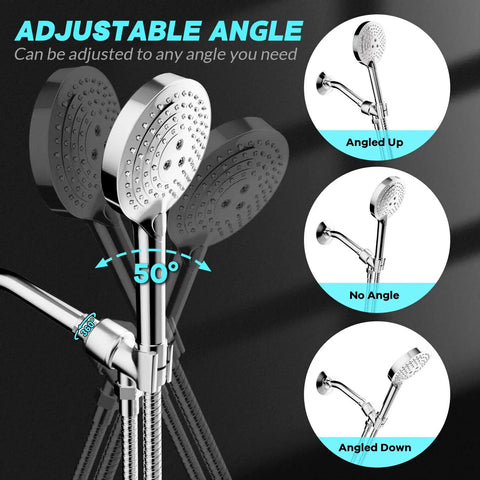 Adjustable Shower Head Holder For Handheld Showers With 360 Degree Swivel Ball Joint Chrome ABS Bracket Mount angled up and down