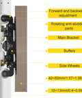 Close-up of 36 to 48 inch hidden sliding barn door hardware with floating wall mount showing components and measurements.