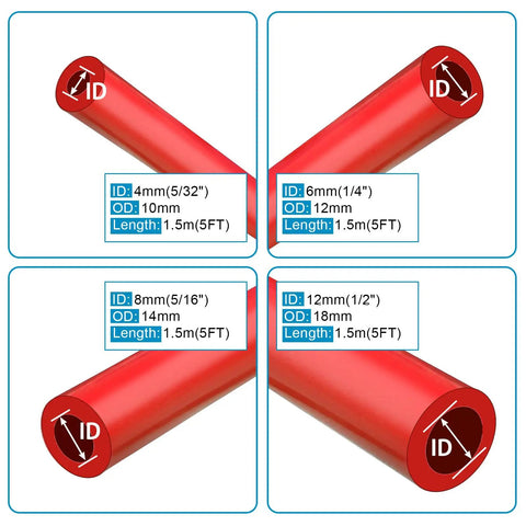 Super Cool Auto Silicone Vacuum Hose Kit 5 Ft With 178 Pcs Nylon Connectors And Rubber Caps In Multi Sizes For Under The Hood Car Mods And DIY Engines, red hose sizes