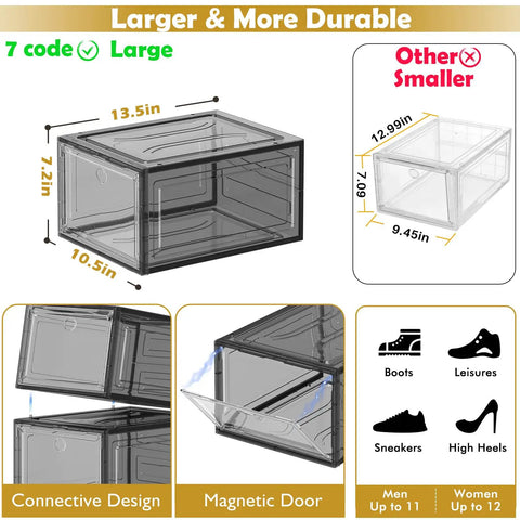Thick And Sturdy Clear Shoe Storage Organizer With Magnetic Door Built To Last Space Saving Stackable Plastic Shoe Boxes for Closet
