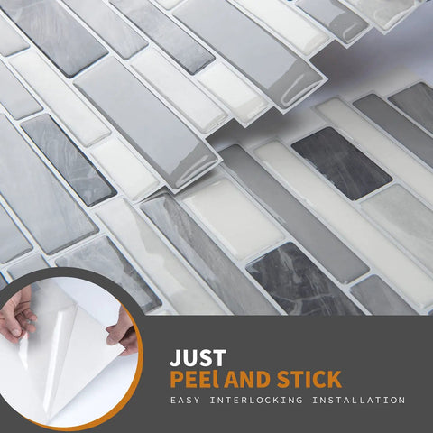 Peel And Stick Backsplash Tile 12x12 Gray for Kitchen and Bathroom showcasing easy interlocking DIY installation