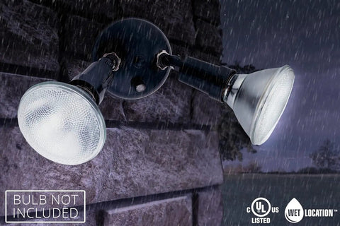 Outdoor Dusk To Dawn Security Flood Light With Twin PAR Holder Photocell Sensor 120 Volt White Heavy Duty All Weather